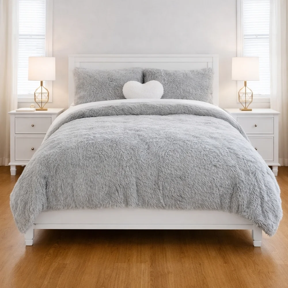 Pottery Barn Teen Super Fluffy Duvet Cover Twin Gray NWT Cozy Plush